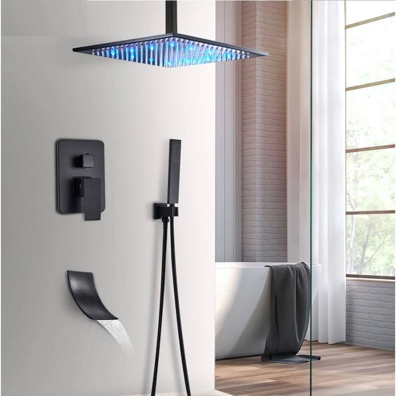 Casa si Gradina - Sanitare - Lavoar baie si accesorii - Baterii sanitare - Set baterie dus, Blackswan, Tip M3.12 LED, model negru mat, dimensiune 30 cm - Infinity.ro