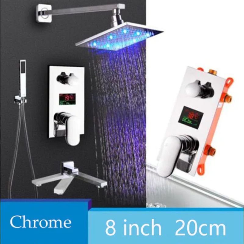 Casa si Gradina - Sanitare - Lavoar baie si accesorii - Baterii sanitare - Set baterie dus, Blackswan, Tip M73.64 LED, model crom lucios, dimensiune 20 cm - Infinity.ro