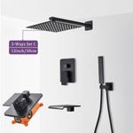 Casa si Gradina - Sanitare - Lavoar baie si accesorii - Baterii sanitare - Set baterie dus, Blackswan, Tip M77.3, model cascada negru mat, dimensiune 30 cm - Infinity.ro