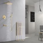 Casa si Gradina - Sanitare - Lavoar baie si accesorii - Baterii sanitare - Set baterie dus, Blackswan, Tip M260, model auriu mat rotund, cu 3 cai si pipa mobila, dimensiune 30 cm - Infinity.ro