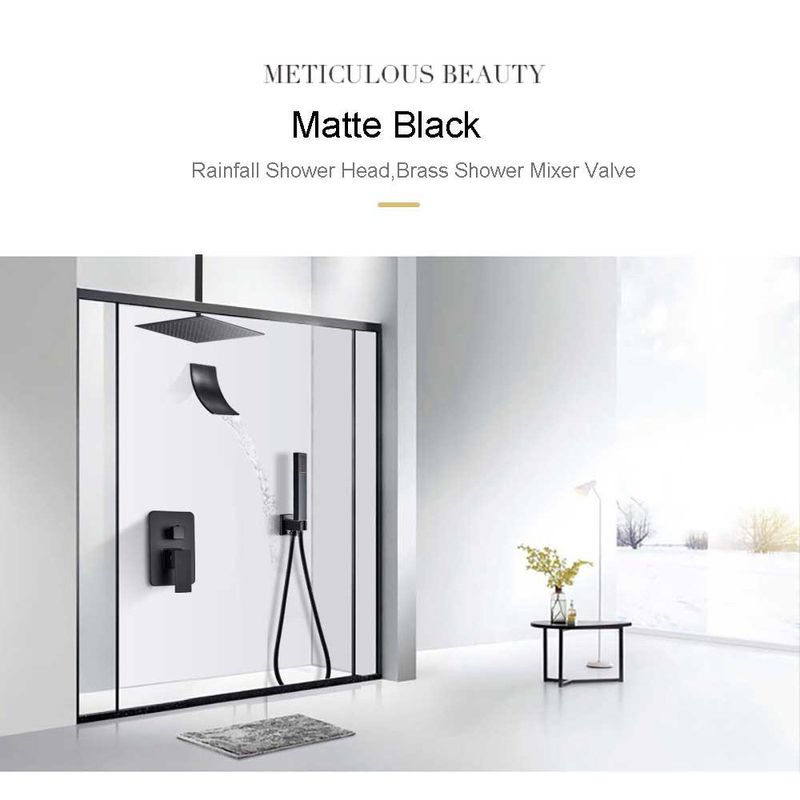 Casa si Gradina - Sanitare - Lavoar baie si accesorii - Baterii sanitare - Set baterie dus, Blackswan, Tip M3.8 dus tavan, model negru mat, dimensiune 30 cm - Infinity.ro