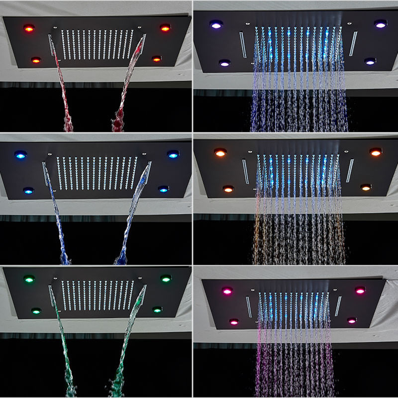 Casa si Gradina - Sanitare - Lavoar baie si accesorii - Baterii sanitare - Set baterie dus, Blackswan, Tip M114, model SPA cu LED negru mat, dimensiune 50 cm - Infinity.ro