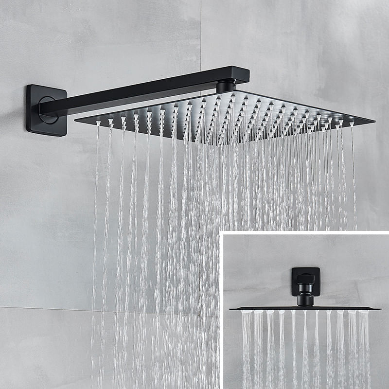 Casa si Gradina - Sanitare - Lavoar baie si accesorii - Baterii sanitare - Set baterie dus, Blackswan, Tip M149, model negru mat, cu 2 cai si termostat, dimensiune 30 cm - Infinity.ro