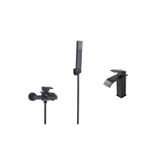 Casa si Gradina - Sanitare - Lavoar baie si accesorii - Baterii sanitare - Set baterie cada si baterie chiuveta, Blackswan, Tip M52, model negru mat, dimensiune 20 cm - Infinity.ro