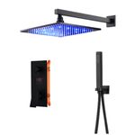 Casa si Gradina - Sanitare - Lavoar baie si accesorii - Baterii sanitare - Set baterie dus, Blackswan, Tip M73.69 LED, model negru mat, dimensiune 40 cm - Infinity.ro