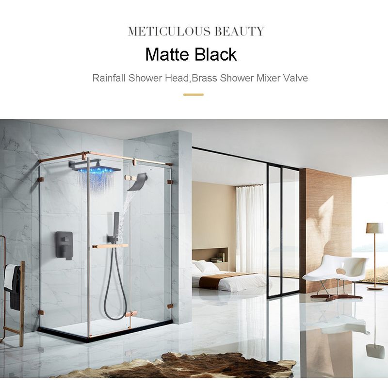 Casa si Gradina - Sanitare - Lavoar baie si accesorii - Baterii sanitare - Set baterie dus, Blackswan, Tip M3.7 LED, model negru mat, dimensiune 40 cm - Infinity.ro