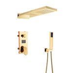 Casa si Gradina - Sanitare - Lavoar baie si accesorii - Baterii sanitare - Set baterie dus, Blackswan, Tip M198, model auriu lucios, 3 cai, display si cap de dus cu 2 moduri, dimensiune 55 cm - Infinity.ro