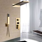 Casa si Gradina - Sanitare - Lavoar baie si accesorii - Baterii sanitare - Set baterie dus, Blackswan, Tip M198, model auriu lucios, 3 cai, display si cap de dus cu 2 moduri, dimensiune 55 cm - Infinity.ro