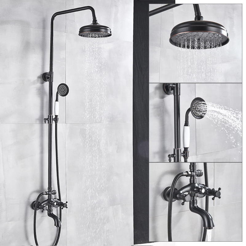 Casa si Gradina - Sanitare - Cazi si cabine de dus - Coloane si seturi de dus - Baterie dus, Blackswan, Tip M17.2 ceramica alba, model negru antichizat, dimensiune 20 cm - Infinity.ro