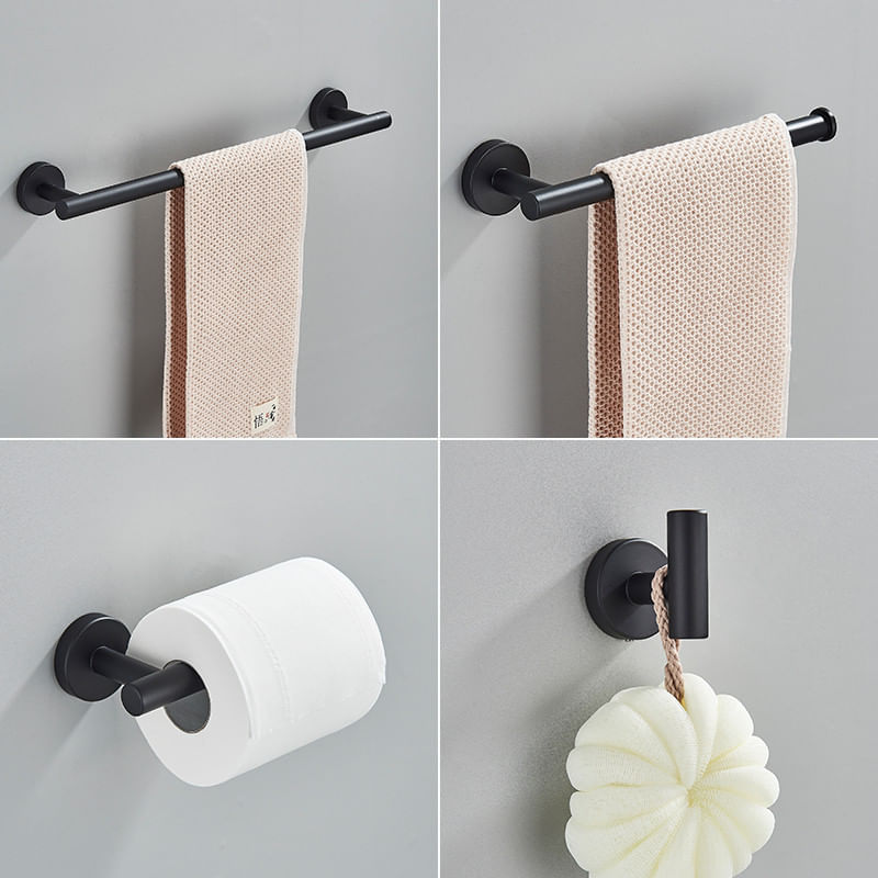 Casa si Gradina - Sanitare - Suporturi si accesorii baie - Suporturi baie - Set accesorii baie, Blackswan, Tip M17, 4 piese, model negru mat rotund, dimensiune 45 cm - Infinity.ro