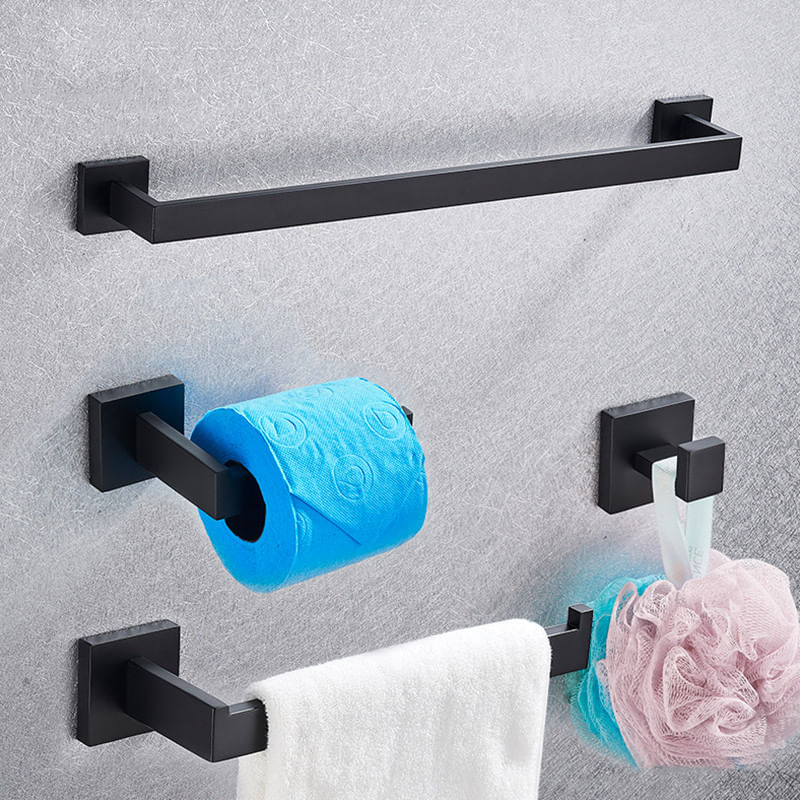 Casa si Gradina - Sanitare - Suporturi si accesorii baie - Suporturi baie - Set accesorii baie, Blackswan, Tip M1, 4 piese, model negru mat, dimensiune 61.5 cm - Infinity.ro