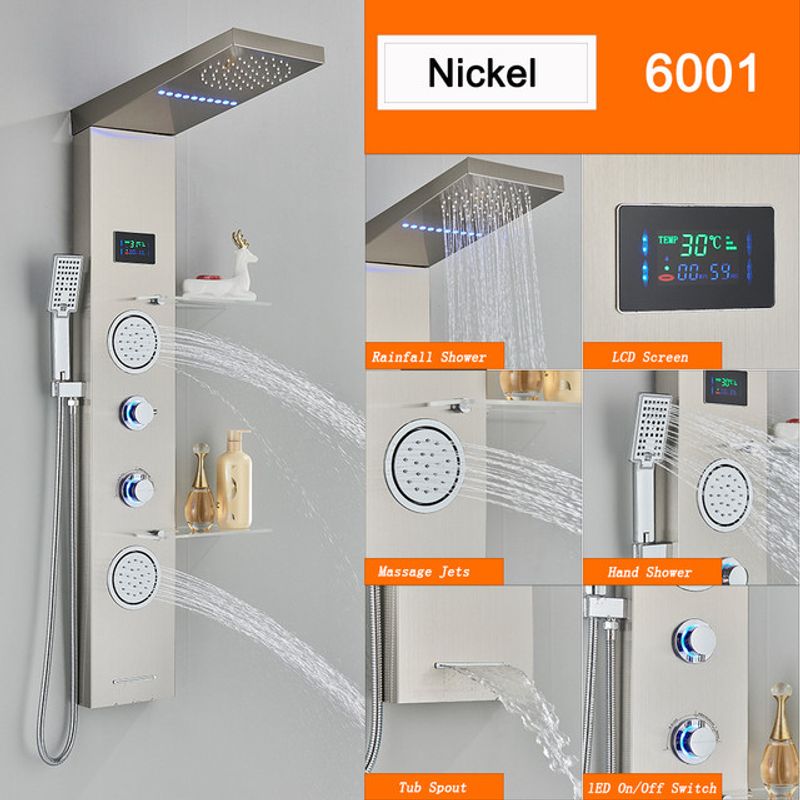 Casa si Gradina - Sanitare - Cazi si cabine de dus - Coloane si seturi de dus - Panel dus, Blackswan, Tip M6001, model nichel cu pipa cascada, LED si functii SPA, dimensiune 124 cm - Infinity.ro
