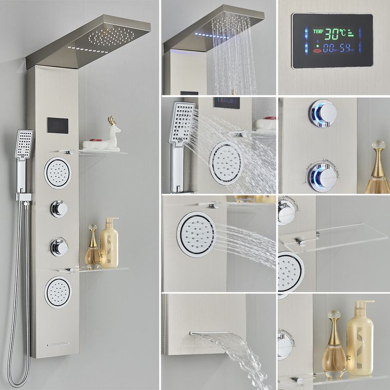 Casa si Gradina - Sanitare - Cazi si cabine de dus - Coloane si seturi de dus - Panel dus, Blackswan, Tip M6001, model nichel cu pipa cascada, LED si functii SPA, dimensiune 124 cm - Infinity.ro