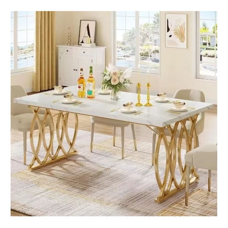 Casa si Gradina - Mobilier - Mese si birouri - Mese bucatarie si dining - Masa Blackswan Design, alb/auriu, imitatie marmura, 160 cm - Infinity.ro