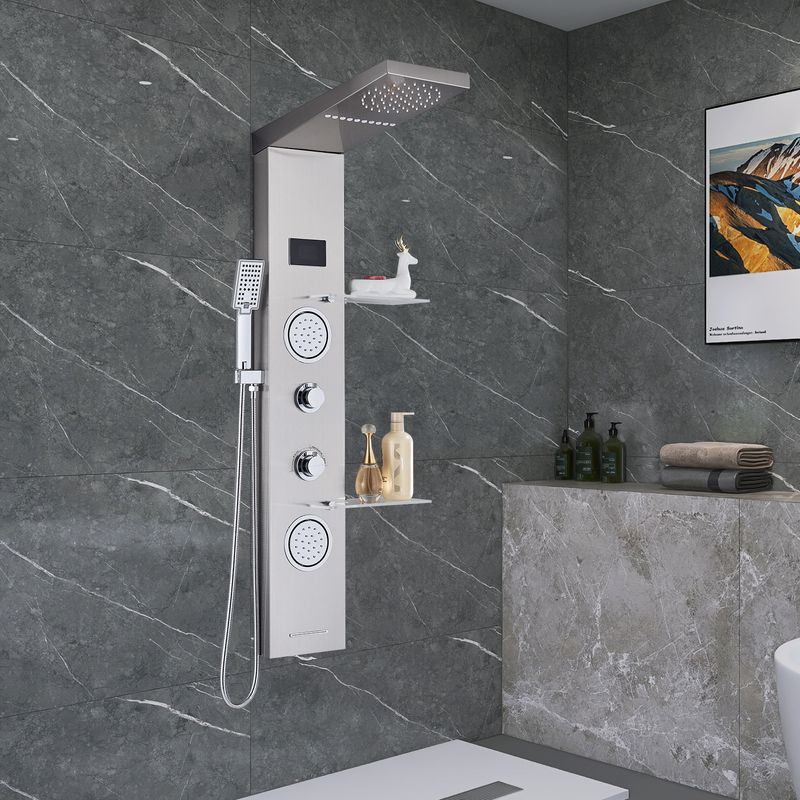 Casa si Gradina - Sanitare - Cazi si cabine de dus - Coloane si seturi de dus - Panel dus, Blackswan, Tip M6001, model nichel cu pipa cascada, LED si functii SPA, dimensiune 124 cm - Infinity.ro