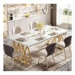 Casa si Gradina - Mobilier - Mese si birouri - Mese bucatarie si dining - Masa Blackswan Design, alb/auriu, imitatie marmura, 160 cm - Infinity.ro