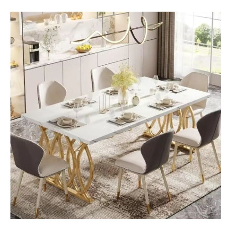 Casa si Gradina - Mobilier - Mese si birouri - Mese bucatarie si dining - Masa Blackswan Design, alb/auriu, imitatie marmura, 160 cm - Infinity.ro