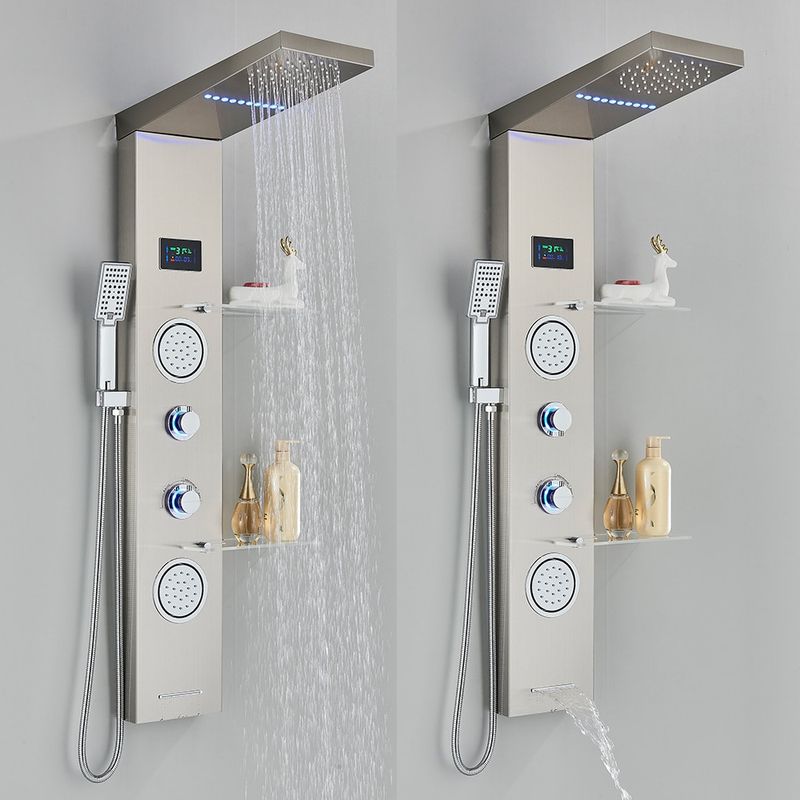Casa si Gradina - Sanitare - Cazi si cabine de dus - Coloane si seturi de dus - Panel dus, Blackswan, Tip M6001, model nichel cu pipa cascada, LED si functii SPA, dimensiune 124 cm - Infinity.ro