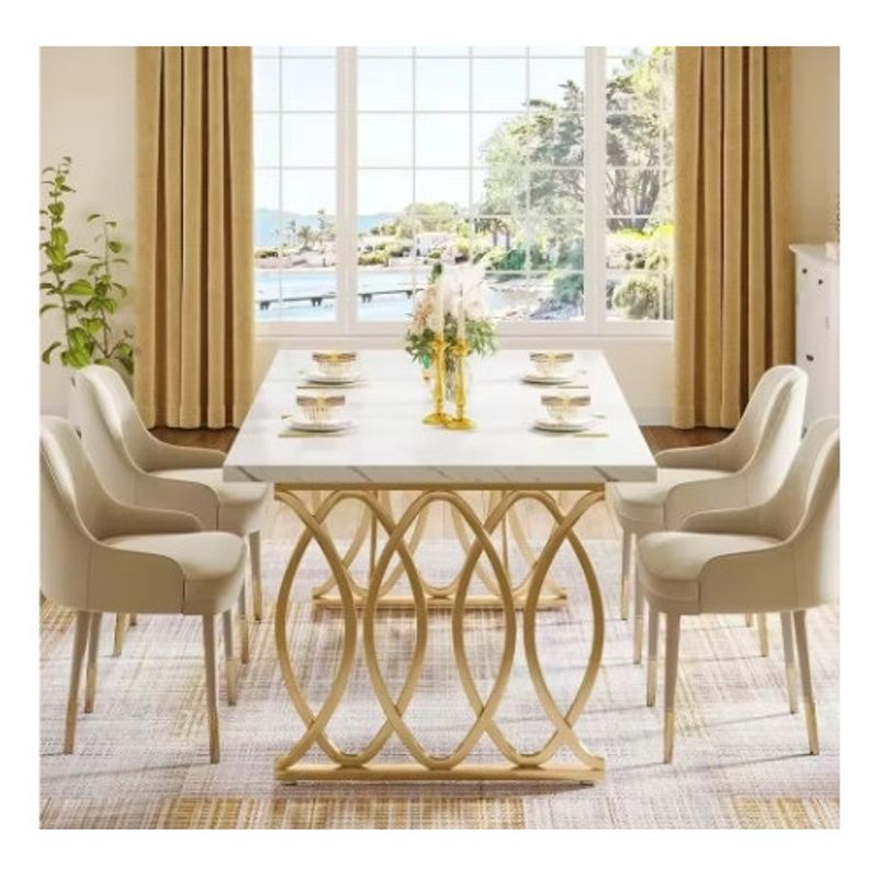 Casa si Gradina - Mobilier - Mese si birouri - Mese bucatarie si dining - Masa Blackswan Design, alb/auriu, imitatie marmura, 160 cm - Infinity.ro