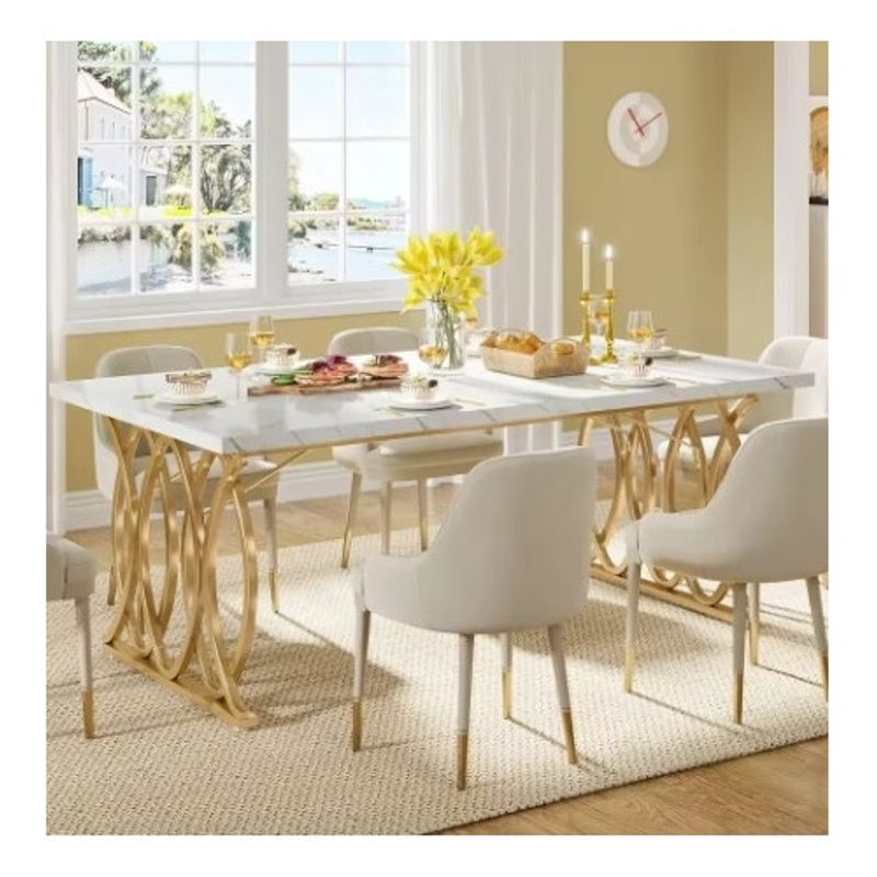 Casa si Gradina - Mobilier - Mese si birouri - Mese bucatarie si dining - Masa Blackswan Design, alb/auriu, imitatie marmura, 160 cm - Infinity.ro