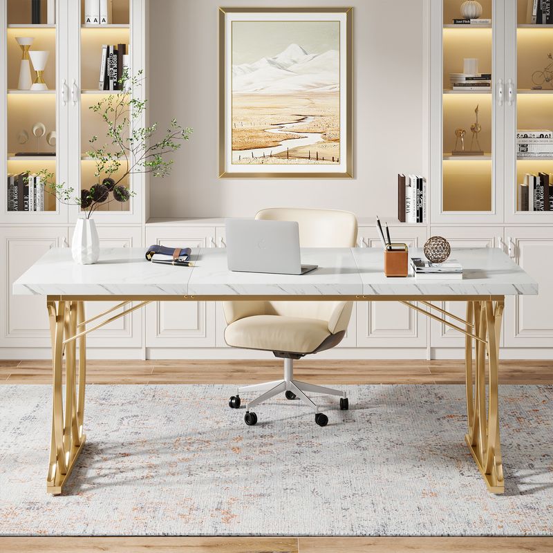 Casa si Gradina - Mobilier - Mese si birouri - Mese bucatarie si dining - Masa Blackswan Design, alb/auriu, imitatie marmura, 160 cm - Infinity.ro