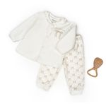 Fashion, accesorii si bijuterii - Copii - Imbracaminte copii - Treninguri si compleuri copii - Set bluza si pantalon, Bow, BabyCosy, 100%bumbac organic, Stone (Marime: 9-12 luni) - Infinity.ro