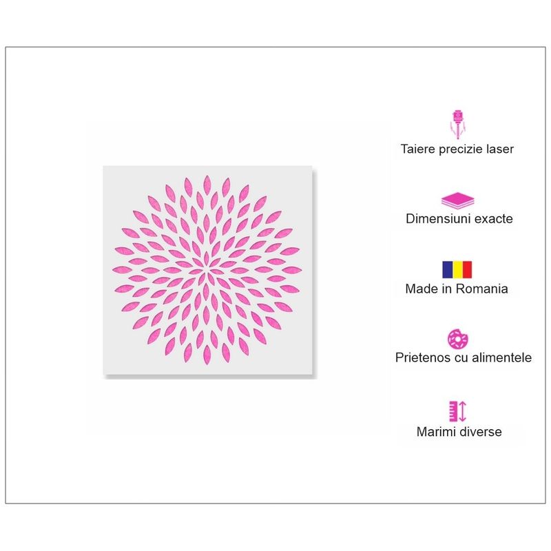Casa si Gradina - Decoratiuni - DIY - Sabloane decorative pereti - Sablon 200x200x0.7mm Dahlia Mandala Refolosibil, model MXSP7012, 50 x 50 cm - Infinity.ro