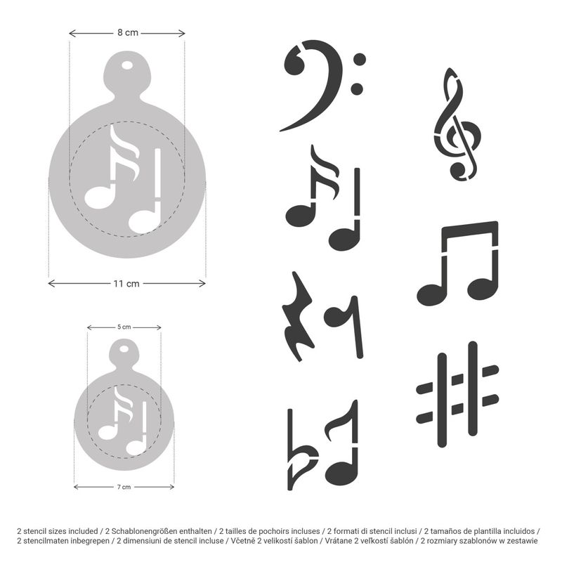 Casa si Gradina - Decoratiuni - DIY - Sabloane decorative pereti - Set 14 sabloane decorare cafea 22 si 7 cm 0.5mm Note muzicale model MXSP7351 - Infinity.ro
