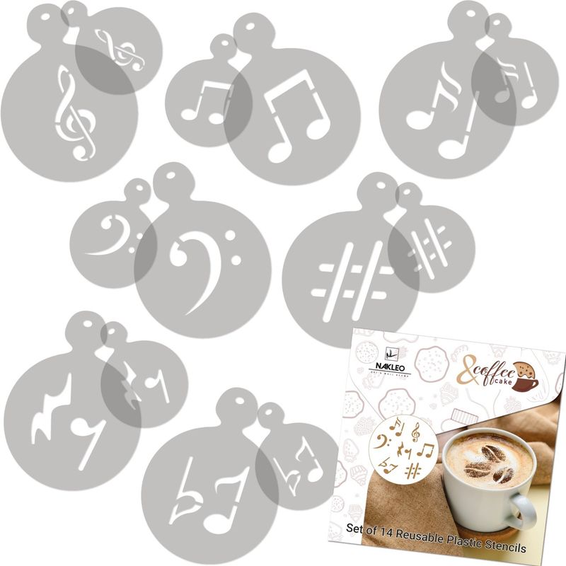 Casa si Gradina - Decoratiuni - DIY - Sabloane decorative pereti - Set 14 sabloane decorare cafea 22 si 7 cm 0.5mm Note muzicale model MXSP7351 - Infinity.ro