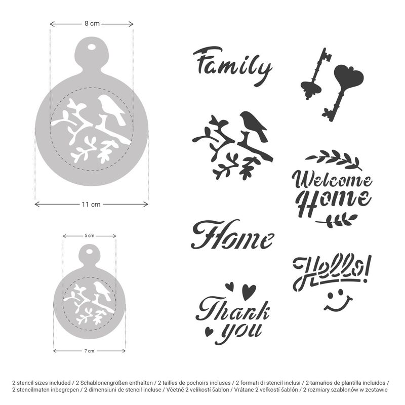 Casa si Gradina - Decoratiuni - DIY - Sabloane decorative pereti - Set 14 sabloane decorare cafea 27 si 7 cm 0.5mm Familie model MXSP7356 - Infinity.ro