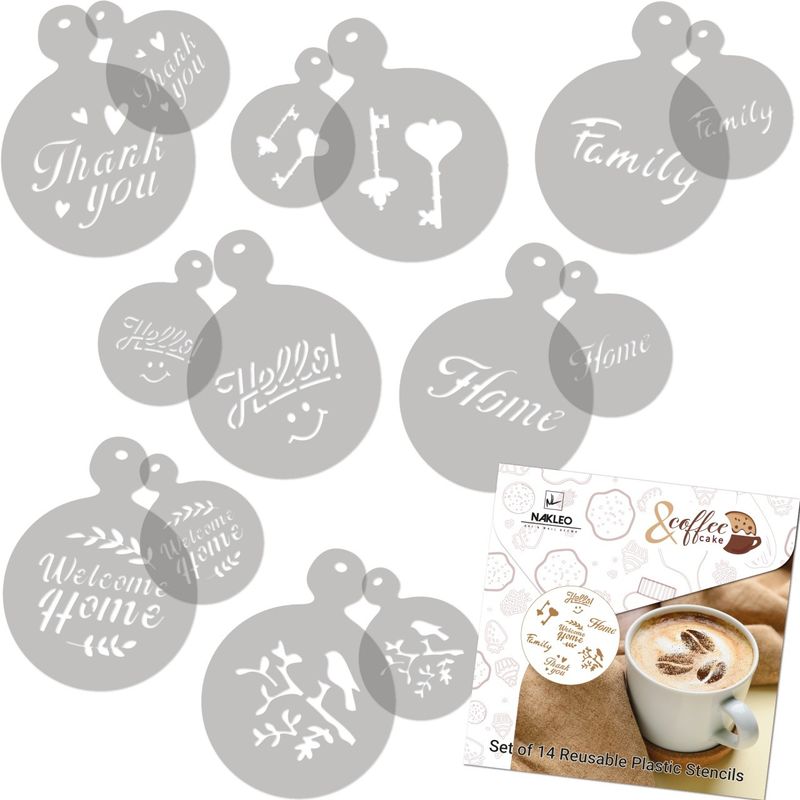 Casa si Gradina - Decoratiuni - DIY - Sabloane decorative pereti - Set 14 sabloane decorare cafea 27 si 7 cm 0.5mm Familie model MXSP7356 - Infinity.ro