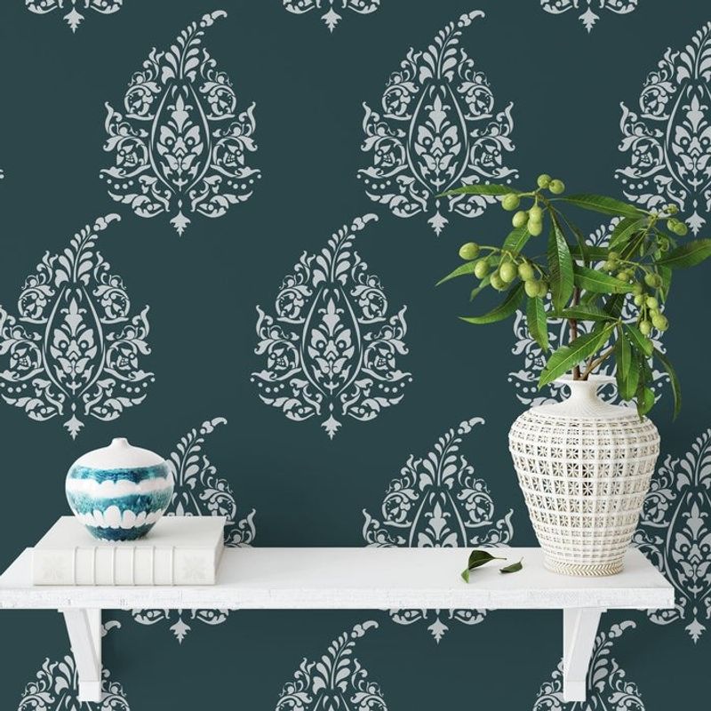 Casa si Gradina - Decoratiuni - DIY - Sabloane decorative pereti - Sablon Perete vopsire, tencuiala 900x600x0.7mm Kantha Paisley Refolosibil, model MXSP7129 - Infinity.ro