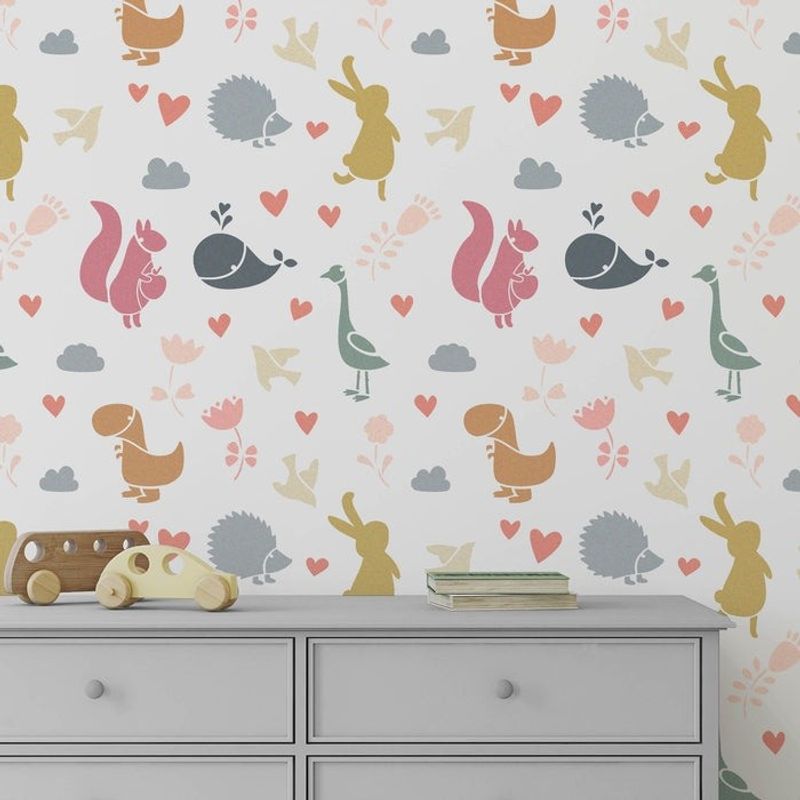 Casa si Gradina - Decoratiuni - DIY - Sabloane decorative pereti - Sablon Perete vopsire, tencuiala 900x600x0.7mm Cute Animals Refolosibil, model MXSP7133 - Infinity.ro