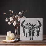 Casa si Gradina - Decoratiuni - DIY - Sabloane decorative pereti - Sablon Perete vopsire, tencuiala 0.7mm Craniu de Vaca cu Pene model MXSP7416, 1000 x 1000 mm - Infinity.ro
