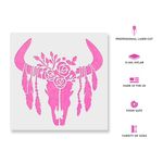 Casa si Gradina - Decoratiuni - DIY - Sabloane decorative pereti - Sablon Perete vopsire, tencuiala 0.7mm Craniu de Vaca cu Pene model MXSP7416, 1000 x 1000 mm - Infinity.ro
