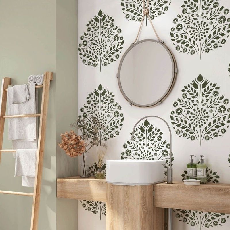 Casa si Gradina - Decoratiuni - DIY - Sabloane decorative pereti - Sablon Perete vopsire, tencuiala 900x600x0.7mm Leaf Damask Refolosibil, model MXSP7051 - Infinity.ro