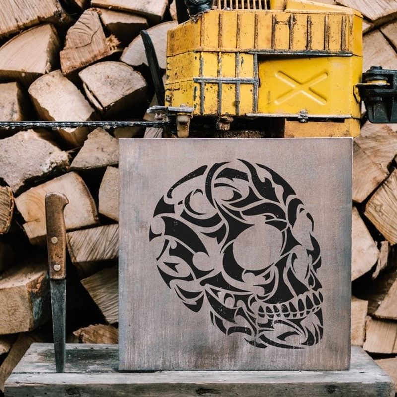 Casa si Gradina - Decoratiuni - DIY - Sabloane decorative pereti - Sablon Perete vopsire, tencuiala 0.7mm Craniu Tribal model MXSP7467, 600 x 600 mm - Infinity.ro