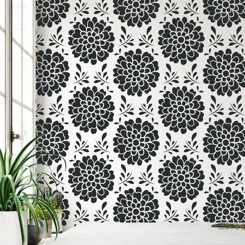 Casa si Gradina - Decoratiuni - DIY - Sabloane decorative pereti - Sablon Perete vopsire, tencuiala 900x600x0.7mm All-Over Dahlia Refolosibil, model MXSP7055 - Infinity.ro