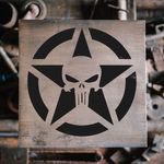 Casa si Gradina - Decoratiuni - DIY - Sabloane decorative pereti - Sablon Perete vopsire, tencuiala 0.7mm Craniu Punisher cu Stea model MXSP7451, 200 x 200 mm - Infinity.ro