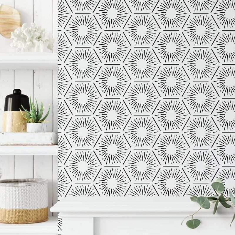 Casa si Gradina - Decoratiuni - DIY - Sabloane decorative pereti - Sablon Perete vopsire, tencuiala 900x600x0.7mm Hexagon Burst Refolosibil, model MXSP7102 - Infinity.ro