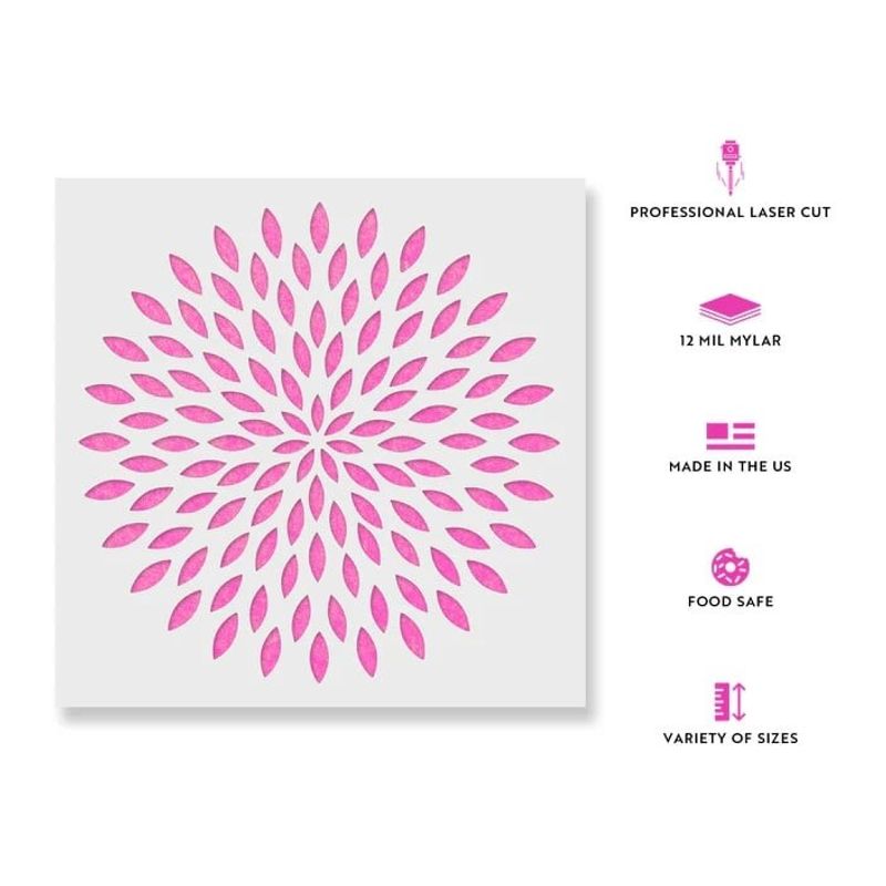 Casa si Gradina - Decoratiuni - DIY - Sabloane decorative pereti - Sablon Perete vopsire, tencuiala grosime 0.7mm Dahlia Mandala Refolosibil, model MXSP7141, 200 x 200 mm - Infinity.ro