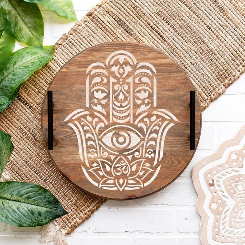 Casa si Gradina - Decoratiuni - DIY - Sabloane decorative pereti - Sablon Perete vopsire, tencuiala x0.7mm Hamsa Palm Mandala Refolosibil, model MXSP7143, 800 x 800 mm - Infinity.ro