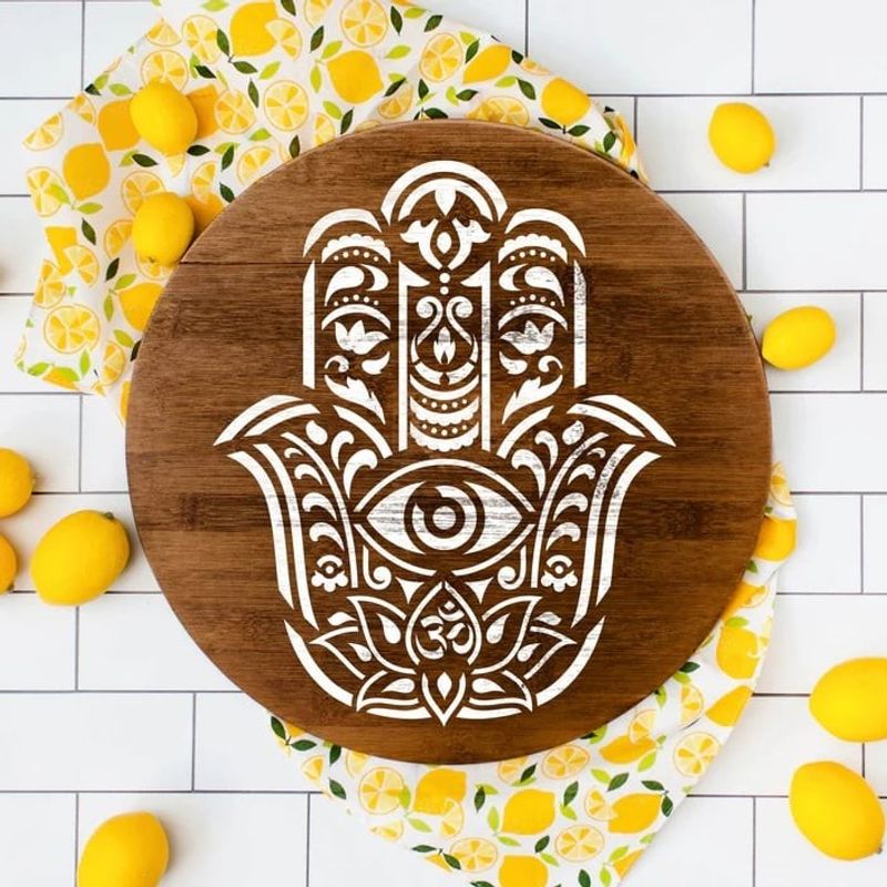 Casa si Gradina - Decoratiuni - DIY - Sabloane decorative pereti - Sablon Perete vopsire, tencuiala x0.7mm Hamsa Palm Mandala Refolosibil, model MXSP7143, 800 x 800 mm - Infinity.ro