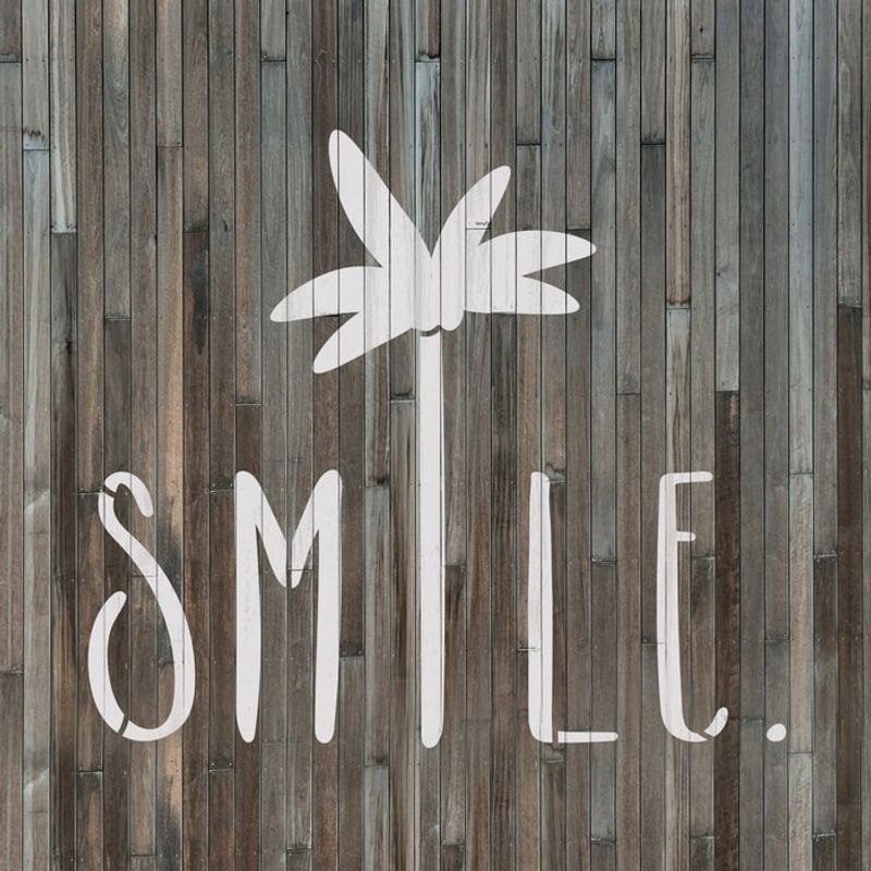 Casa si Gradina - Decoratiuni - DIY - Sabloane decorative pereti - Sablon Perete vopsire, tencuiala 0.7mm Smile Palm Tree Saying Refolosibil, model MXSP7196, 900 x 900 mm - Infinity.ro