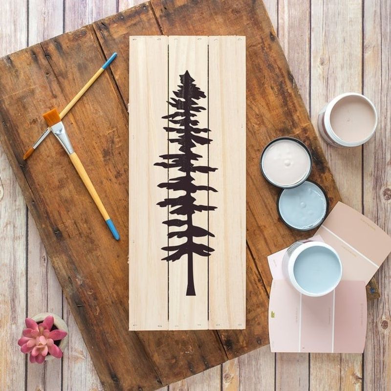 Casa si Gradina - Decoratiuni - DIY - Sabloane decorative pereti - Sablon Perete vopsire, tencuiala 0.7mm Tall Fir Tree Stencil Refolosibil, model MXSP7164, 600 x 600 mm - Infinity.ro