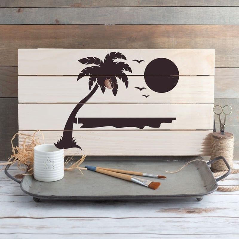 Casa si Gradina - Decoratiuni - DIY - Sabloane decorative pereti - Sablon Perete vopsire, tencuiala 0.7mm Beach Stencil Refolosibil, model MXSP7174, 400 x 400 mm - Infinity.ro