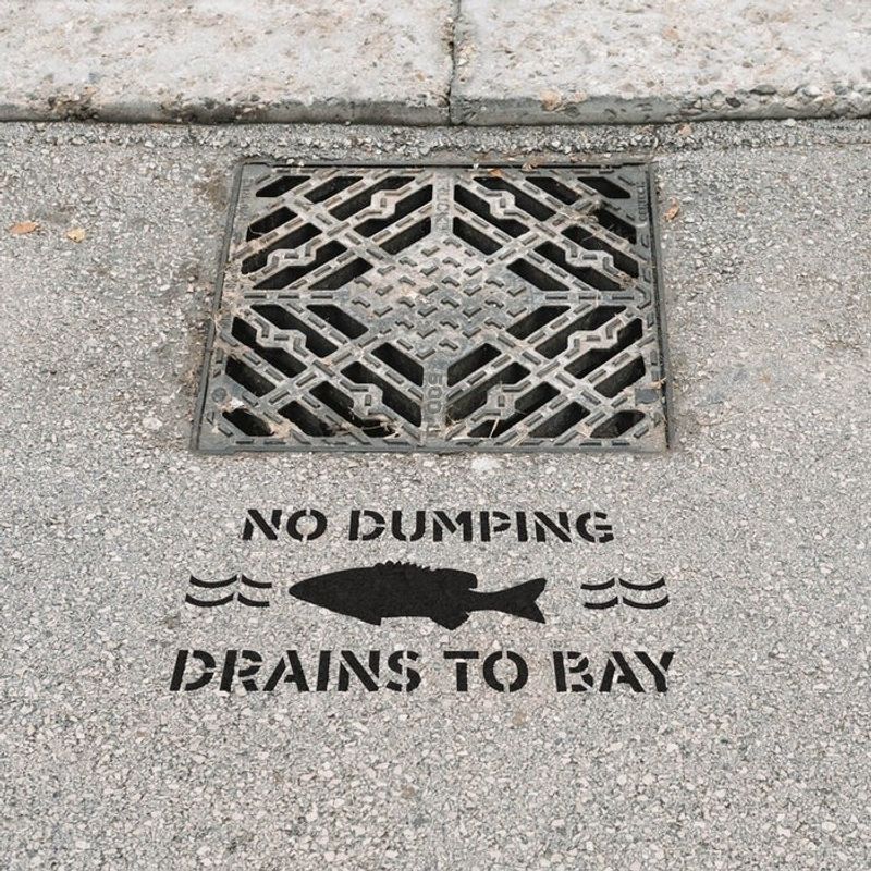 Casa si Gradina - Decoratiuni - DIY - Sabloane decorative pereti - Sablon Perete vopsire, tencuiala 0.7mm No Dumping Drains to Bay Refolosibil, model MXSP7224, 500 x 500 mm, 0.70mm - Infinity.ro