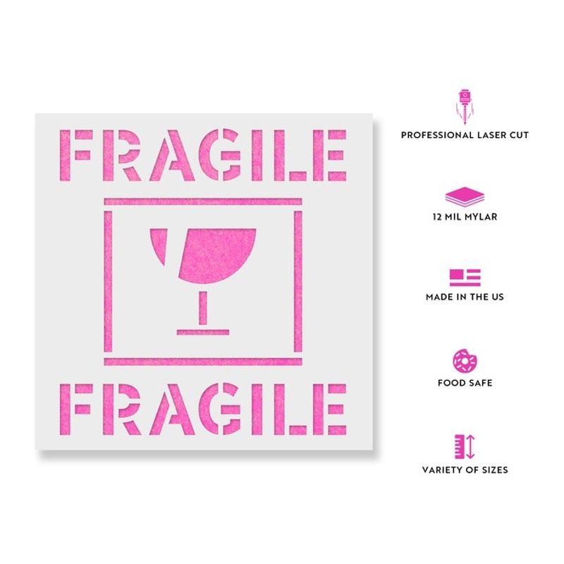 Casa si Gradina - Decoratiuni - DIY - Sabloane decorative pereti - Sablon Perete vopsire, tencuiala 0.7mm Fragile Glass Symbol Refolosibil, model MXSP7235, 100 x 100 mm, 0.70mm - Infinity.ro