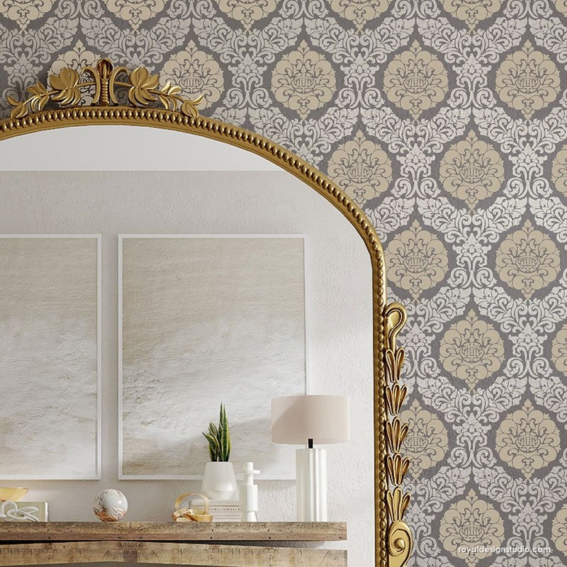 Casa si Gradina - Decoratiuni - DIY - Sabloane decorative pereti - Sablon Perete vopsire, tencuiala dimensiune 900x600 x mm grosime 0,7mm Constance Damask model MXSP7500 - Infinity.ro