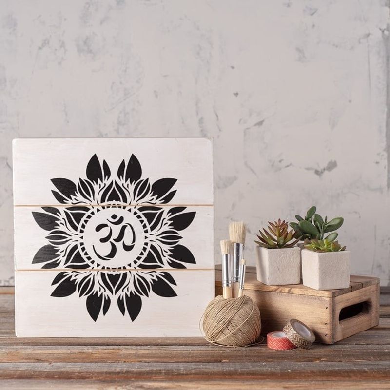 Casa si Gradina - Decoratiuni - DIY - Sabloane decorative pereti - Sablon Perete vopsire, tencuiala 0.7mm Om Flower Mandala Refolosibil, model MXSP7150, 600 x 600 mm - Infinity.ro